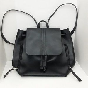 Zara Basic Black Faux Leather Drawstring Backpack